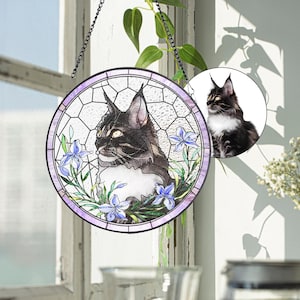 Cat Memorial Gift Stained Glass Suncatcher, Custom Pet Portrait From Photo, Pet Loss Sympathy Gift, Custom Cat Loss Keepsake