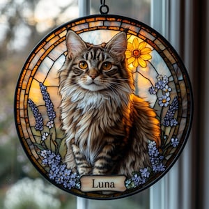 Personalized Cat Memorial Suncatcher, Stained Glass Pet Loss Gift
