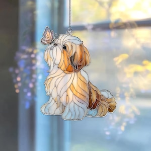 Shih Tzu Acrylic Suncatcher, Dog with Butterfly Window Decor, Personalized Shih Tzu Loss Gift,Dog Memorial Suncatcher,Puppy Lover Home Decor