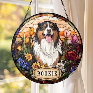 Personalized Dog Portrait Stained Glass Suncatcher, Custom Pet Memorial Cat Loss Keepsake, Pet Loss Gift