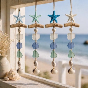 Stained Glass Starfish Wind Chime, Colorful Starfish Suncatcher, Coastal Beach Home Decor, Handmade Sea Art Gift, Window Hanging Gift