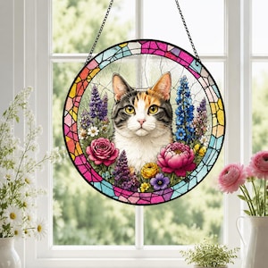 Custom Pet Portrait Stained Glass Suncatcher – Personalized Dog and Cat Keepsake, Memorial Gift for Pet Lovers & Owners,  Gift For Her